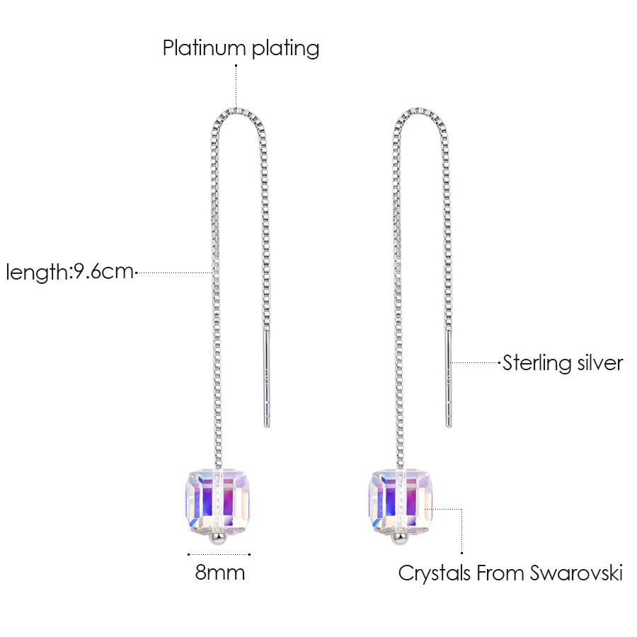 Кристаллы от Swarovski Квадратные бусины Висячие серьги для женщин серебряная цепочка пирсинг модные серьги с подвесками Свадебные ювелирные изделия подарок
