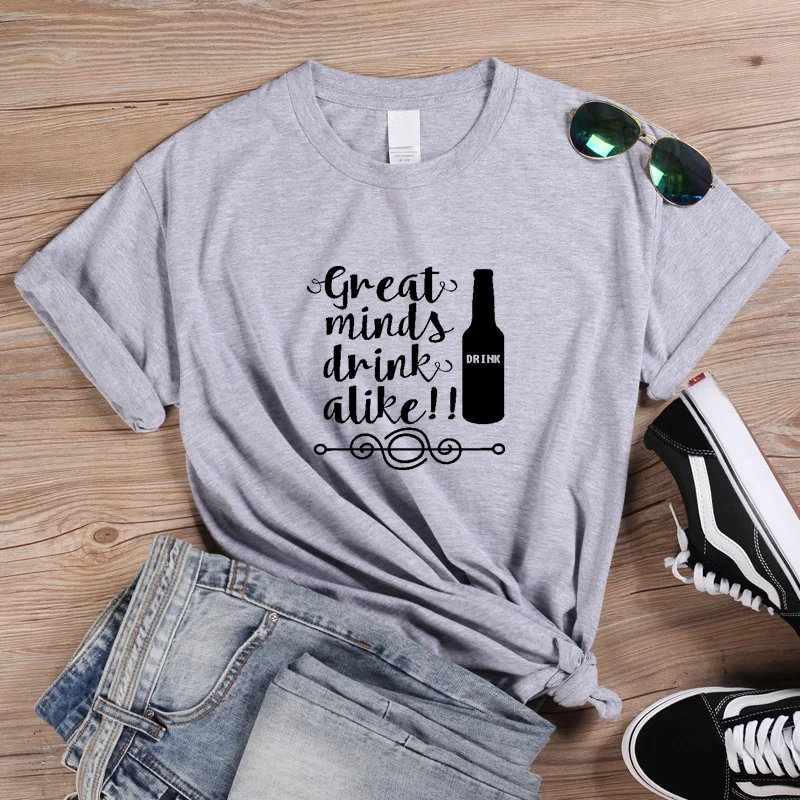 ONSEME веселая Рождественская Футболка женская футболка с надписью «Great Minds Drink» летняя футболка с круглым вырезом и короткими рукавами розовая футболка Q-819