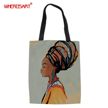 WHEREISART африканская Американская Художественная печать женская хозяйственная сумка шоппер сумка через плечо пляжная сумка сумки текстильная сумка для путешествий