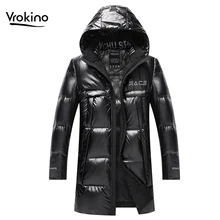 S-4XL размер, русская зима, мужской пуховик, мужская мода, длинная куртка, яркий 90% белый утиный пух, мужская куртка, черный, серебристый цвет