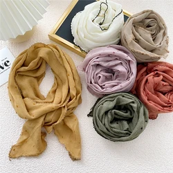 Pleated Embossed Scarf Women Polka Dot Scarf Female Solid Color Silk Scarf Spring Autumn Soft Small Shawl Scarves Decorative