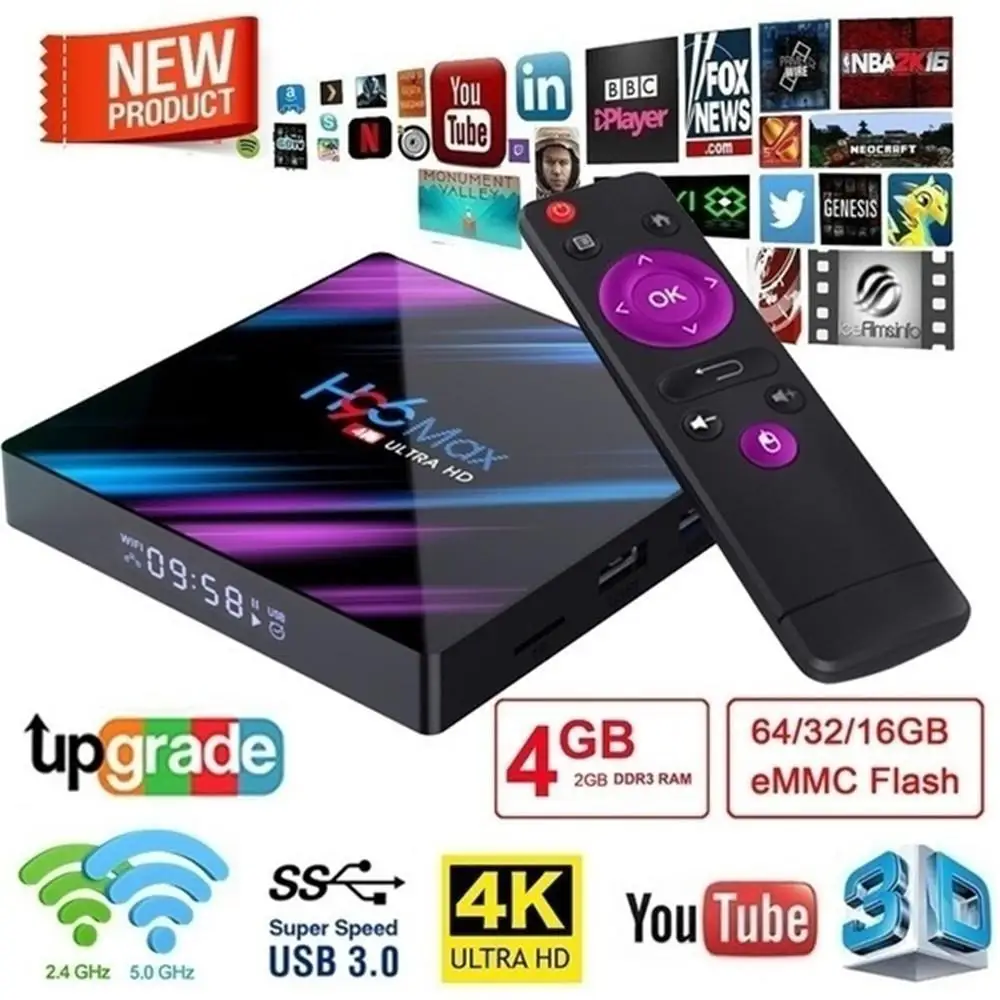 

H96 RK3318 Smart TV Box Android 9.0 Quad Core Media player 4K Google Voice Assistant Netflix Youtube