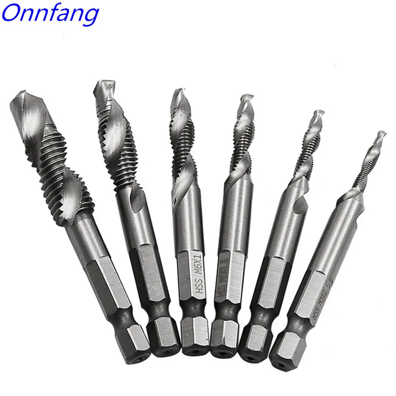 

Onnfang 1Pcs HSS High Speed Steel Drill Bits 1/4" Hex Shank Screw Thread Tap Taper Twist Drill Bit M3 M4 M5 M6 M8 M10 Optional