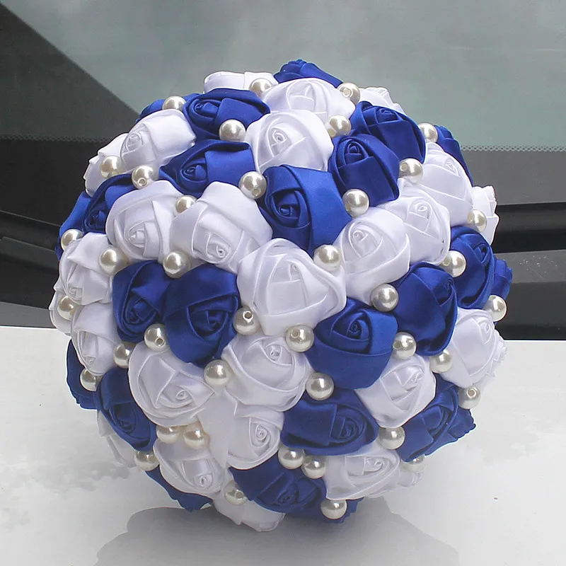 8 видов стилей разных цветов жемчужные цветы ручной работы кристалл невесты Свадебный букет Шелковая Роза украшение для свадьбы Цветы Свадебный букет - Цвет: W322 royal blue
