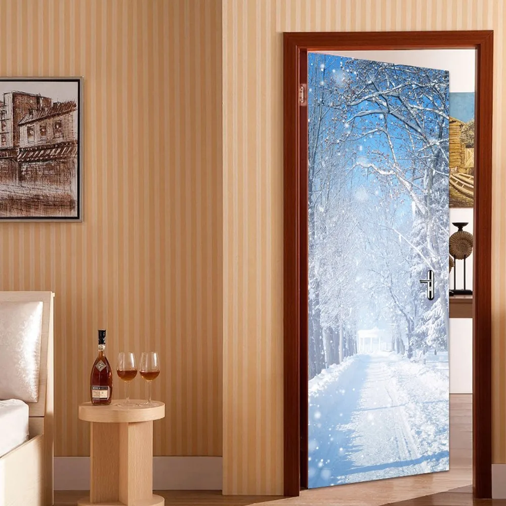 Творческий Водонепроницаемый зимние восстановленные двери Стикеры DIY самоклеящиеся детская Спальня дверь, декоративные Стикеры s