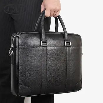 

J.M.D Genuine Leather Men's Handbag 14-inch Computer Bag Business Simple Thin Section Briefcase 7400