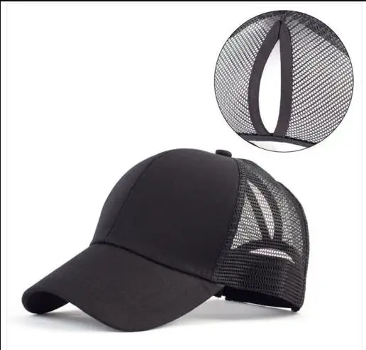HOT Men Women Casual Hip Hop Cap Baseball Cap Classic Cotton Mesh Headwear Adjustable Breathable Pure Color Ponytail Hat