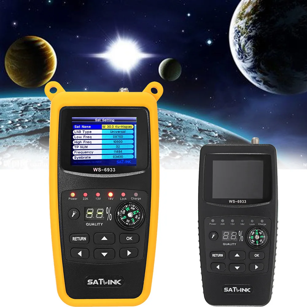 

Satlink WS-6933 DVB-S2 FTA Digital Satellite Finder Meter LCD Flashlight Signal Finder Meter Detector