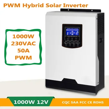 

Solar Inverter 1KW 1KVA 12V 230V Pure Sine Wave Hybrid Inverter Built-in 50A PWM Solar Controller Battery Charger