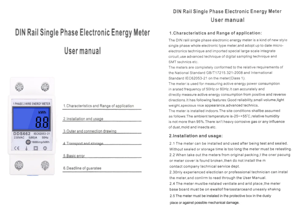 Single Phase Two Wire LCD Digital Display Wattmeter Power Consumption Energy Electric Meter kWh AC 230V 50Hz Electric Din Rail