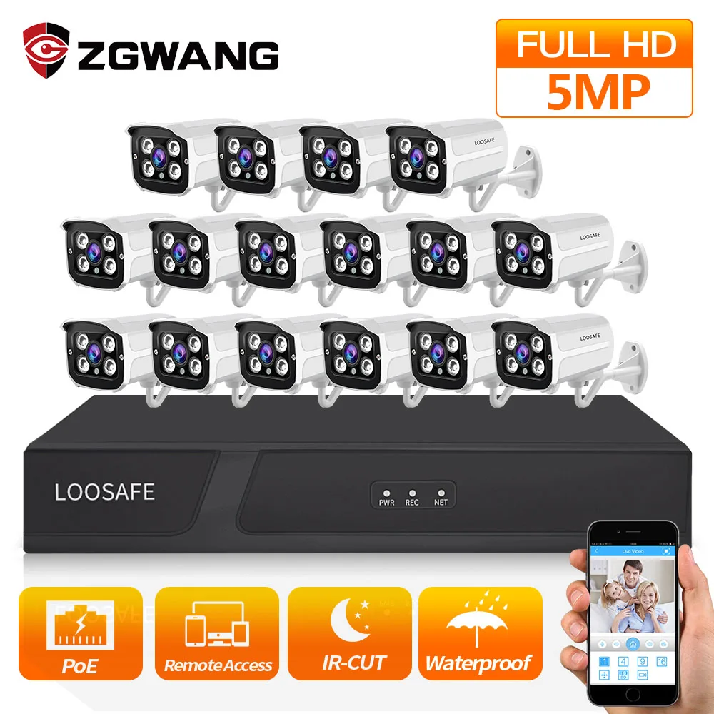 

5MP 16CH POE IP Camera NVR System Kit 1080P Outdoor Waterproof P2P Cam HDD CCTV Audio Video Onvif Security Surveillance Monitor