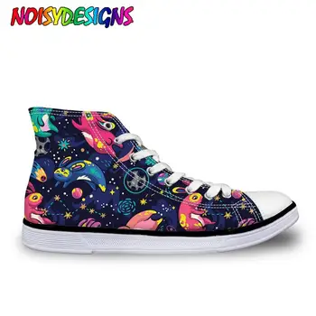 

NOISYDESIGNS High Top Sneakers Women Vulcanize Shoes Bunnies IN Space Canvas Shoes Woman Lace Up Women Tenis Feminino Custom