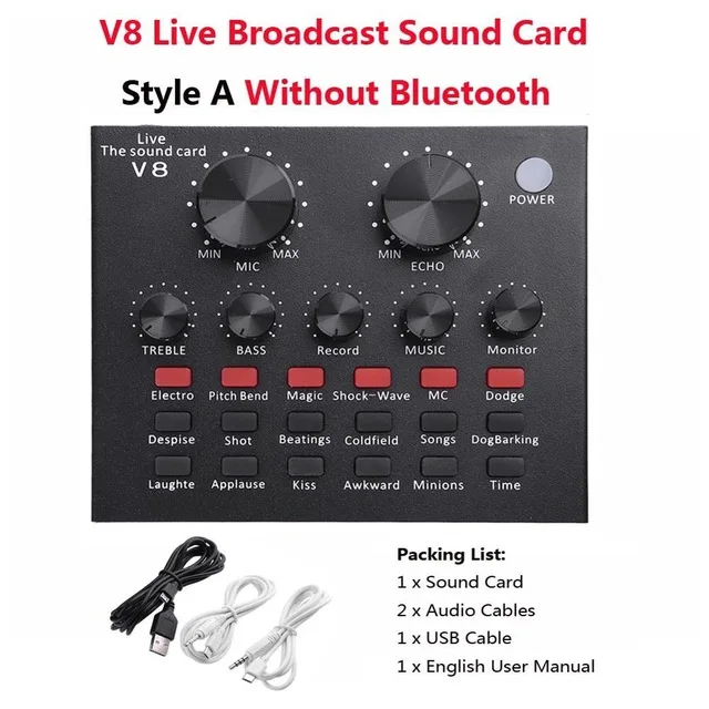 V8 Style A V8 X7 аудио Bluetooth USB гарнитура микрофон Webcast живая Звуковая карта Микрофон для мобильного телефона компьютера ПК с DSP эффектом - Цвет: V8 Style A