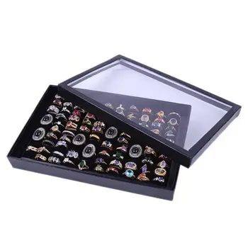 

100 Slot Black Velvet Sponge Ring Display Box Jewelry Showcase Tray with Lid Ring Storage Box