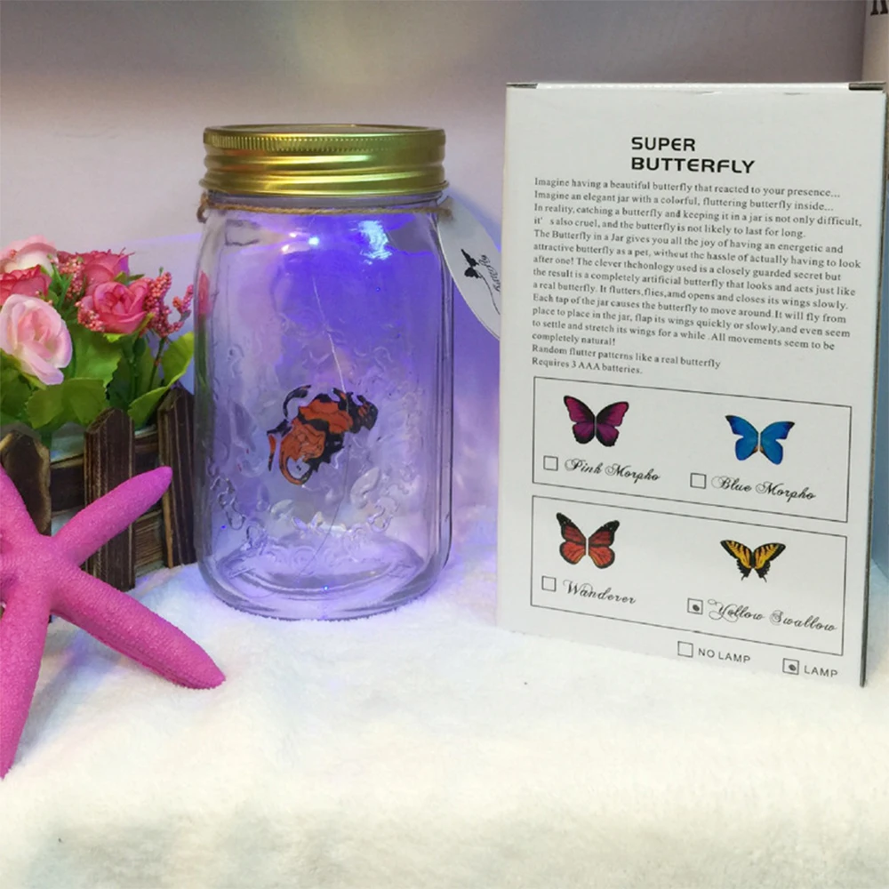 LED Light Butterflies Jar With Lamp Romantic Glass LED Lamp Butterflies In A Jar Children Gift Home Decoration 17x9x9cm