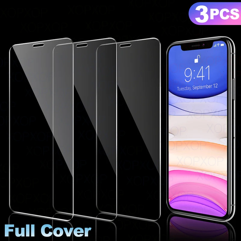 

3Pcs Full Cover Tempered glass on For iPhone 11 Pro Max iPhone X XR XS Max Screen Protector Protective Glass Film Curved edge