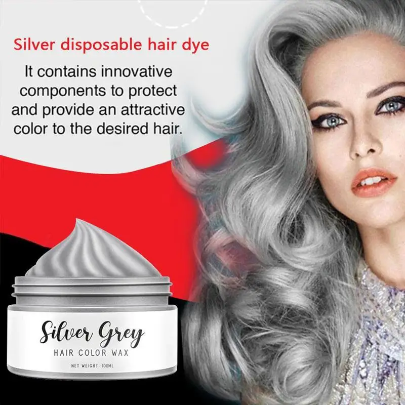 Color Hair Wax Styling Pomade Silver Grandma Grey Disposable Natural Hair  Strong Gel Cream Hair Dye for Women Men 120G