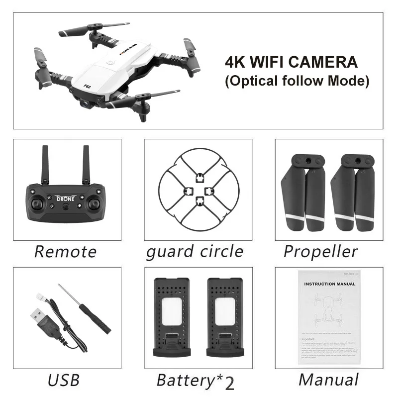 F62 Радиоуправляемый Дрон 4k оптический поток фиксированная высота беспилотный, воздушный складной Wi-Fi четырехосный самолет Квадрокоптер Fpv игрушки для детей - Цвет: White 4K 2B
