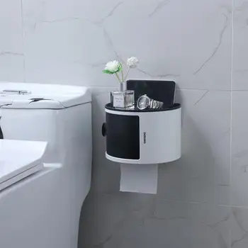 

1pcs Roll Paper Box Toilet Wall Roll Paper Holder Hanginig Storage Box For Home Grey Black 1 Layer Style