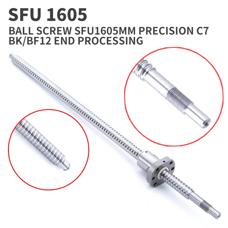 

Ballscrew SFU1605 200 300 350 400 450 500 550 600 650mm Ball Screw C7 1605 flange single Ballnut BK/BF12 RM1605 End Machined CNC