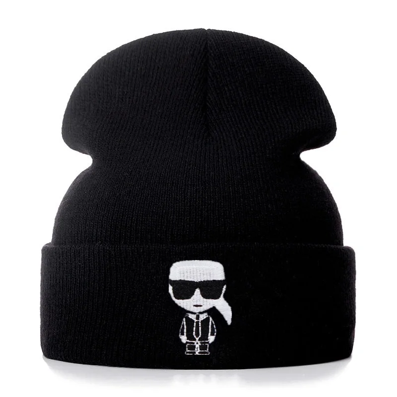 

Designer Karl Cotton Embroidery Casual Beanies for Men Women Knitted Winter Hat Solid Hip-hop Skullies Bonnet Unisex Cap