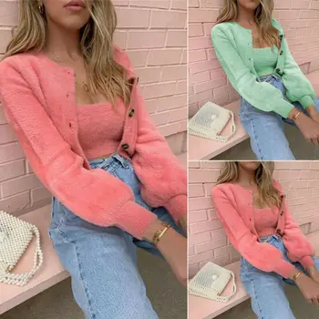 

Women's Long Sleeve Fleece Cardigan Coat Tops Casual Open Front Jacket