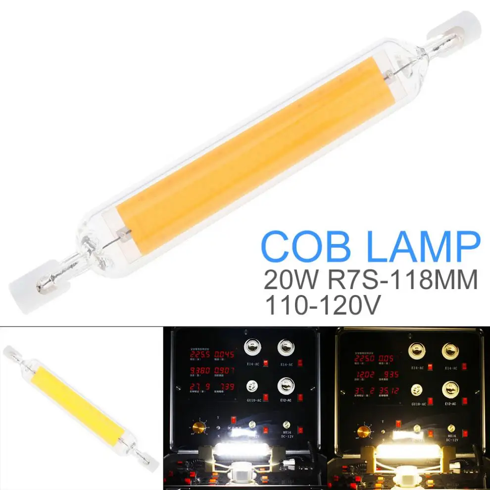 

1PCS Dimmable LED R7S Glass Tube COB Bulb 118MM 20W R7S Corn Lamp JReplace Halogen Light 110-120V Lampadas