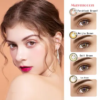 

Maymocon 2pcs/pair Brown Color Soft Contact Lens Cosmetic Colored Contact Series Yearly Lenses Cosmetic Contacts Natural Color