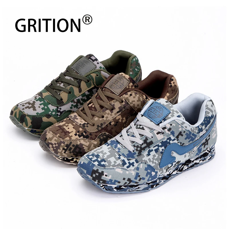 

GRITION Outdoor Men Sneaker Canvas Camouflage Army Tactical Boots Desert Combat Non-slip Breathable Winter Military Hiking Shoes