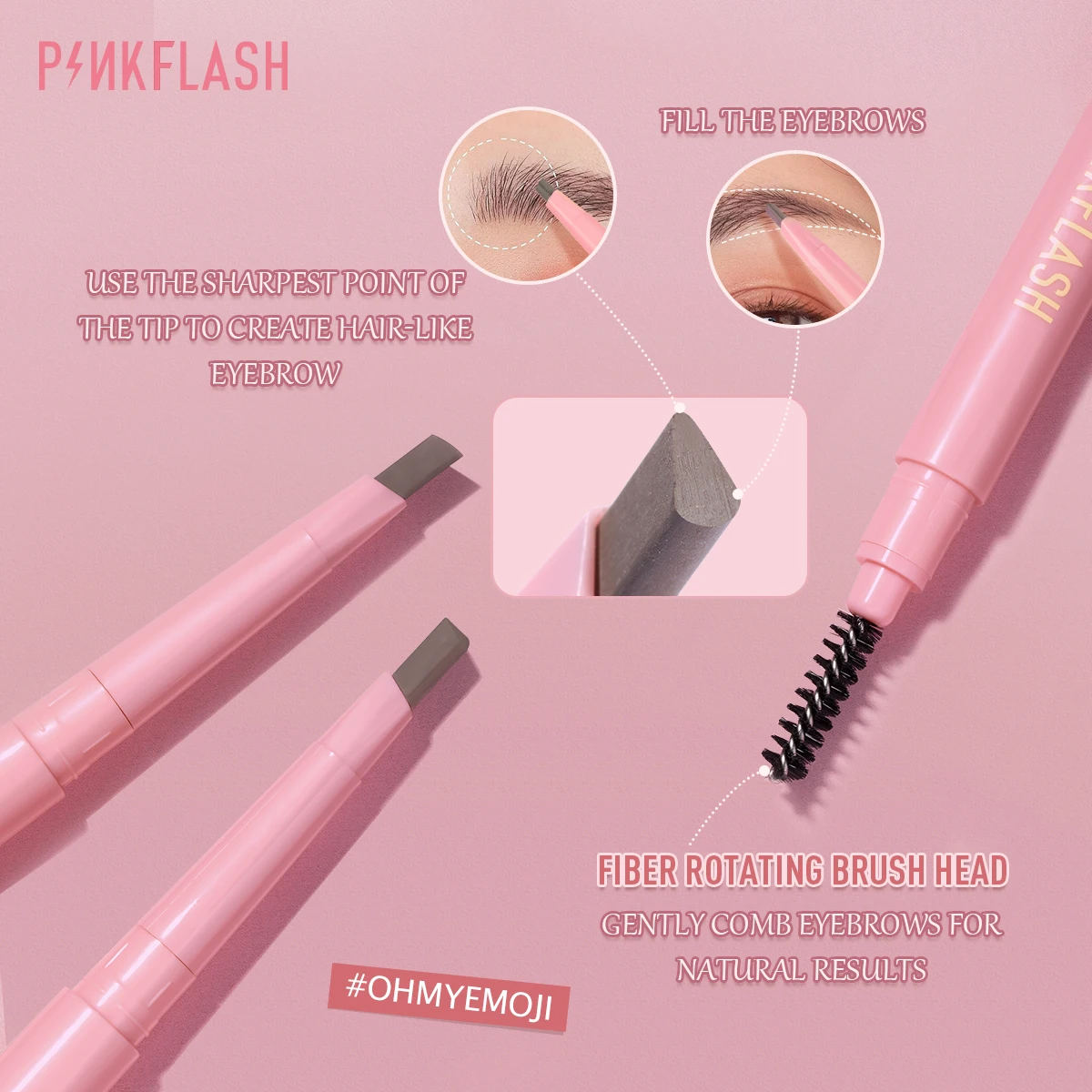 PINKFLASH Automatic Eyebrow Pencil Waterproof Long-lasting High Pigmented Easy to Blend Soft Cruelty-free Eye Brow Pen Makeup