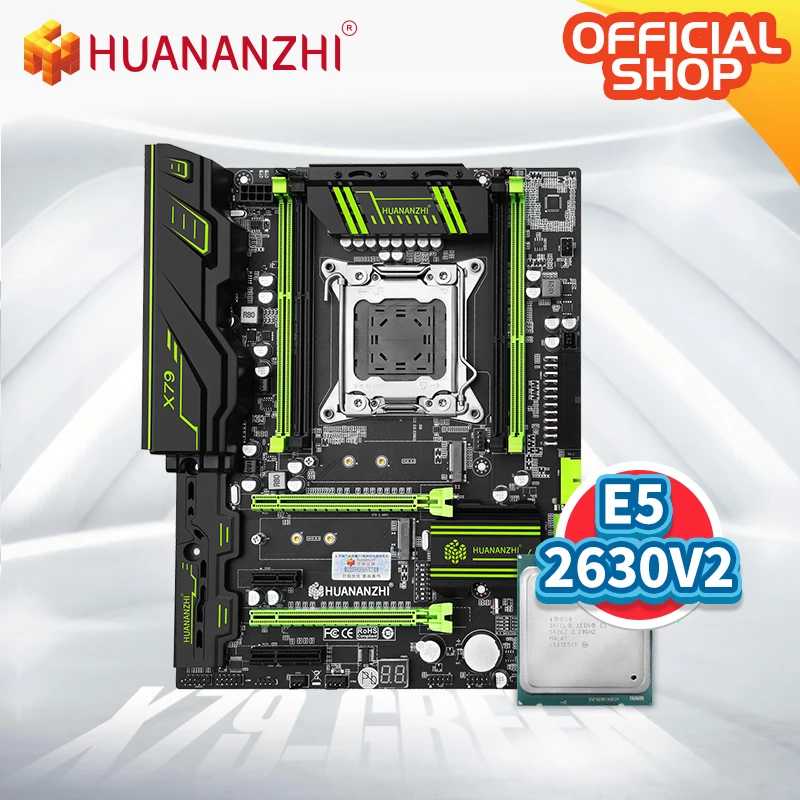HUANANZHI X79 GREEN 2.49 X79 motherboard with Intel XEON E5 2630 v2 can use DDR3 memory combo kit set NVME M.2 SATA USB3.0