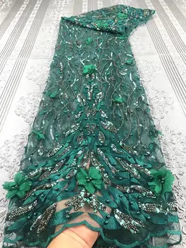 

NEW Fashion green France Lace Fabric 3D Sequins Flower Embroidery African Lace Fabrics High Quality Wedding
