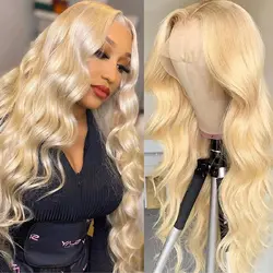 Blonde Human Hair Wig Lace Front Full 613 Lace Front Wig 13X4 Transparent Lace Highlight Body Wave Closure Wig 4x4 Pre Plucked