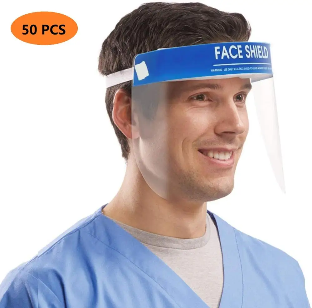 

50PCS FDA CE Certification Transparent Face Shield Safety Protective Mask Anti-Fog Oil-Splash Proof Anti-UV Safety Mask