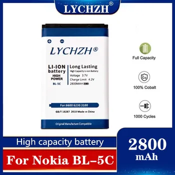 

BL-5C BL5C BL 5C Replacement Li-ion Lithium Battery 2800mAh Batteries for Nokia 1112 1208 1600 2610 2600 n70n71 Original Battery