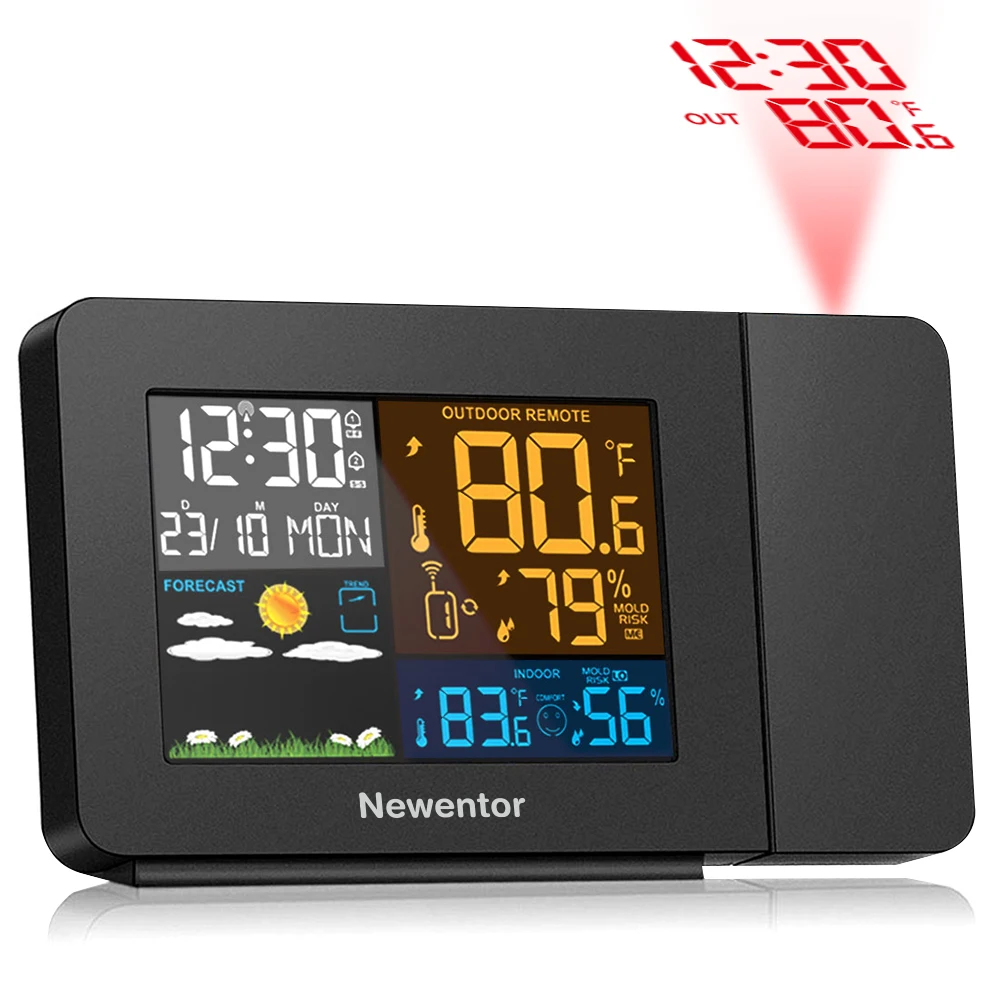 Newentor Projection Alarm Clock with Weather Station for Bedrooms