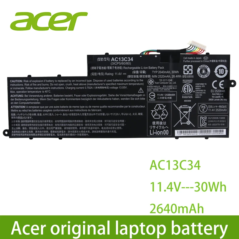 AC13C34 ноутбук Батарея для acer Aspire V5-122P V5-132 E3-111 E3-112 ES1-111M MS237 KT.00303.005 11,4 V 2640 мА-ч/30WH