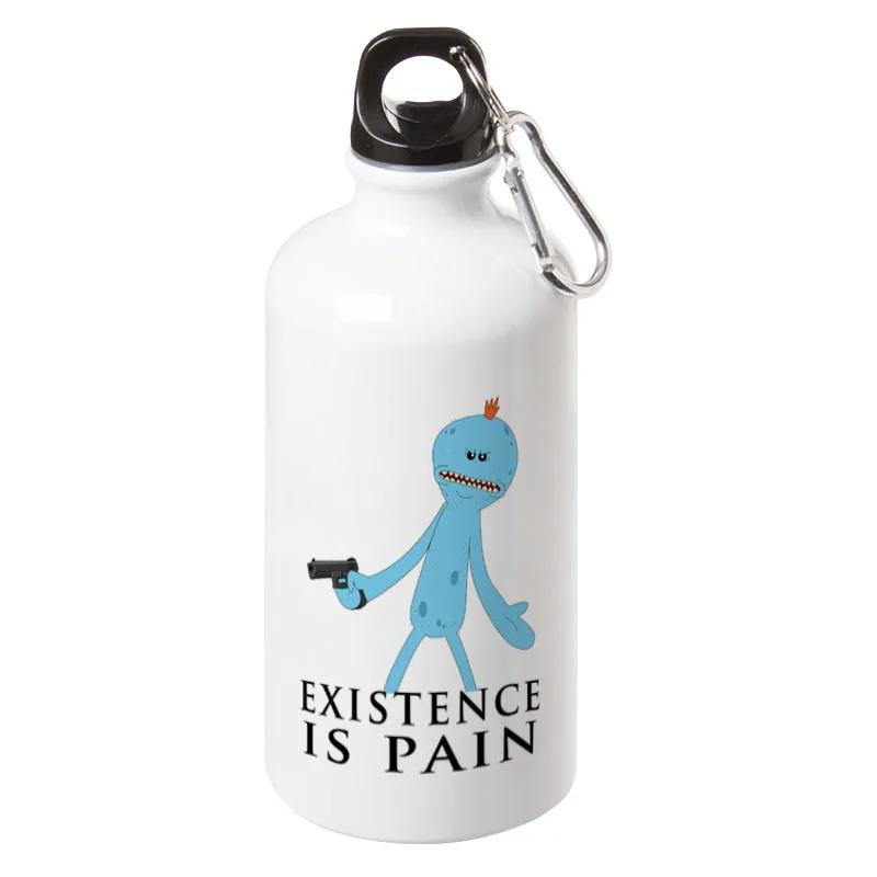 

Mr Meeseeks Rick and Morty Existence is pain Sport Water Bottle With Carabiner Gifts 17oz