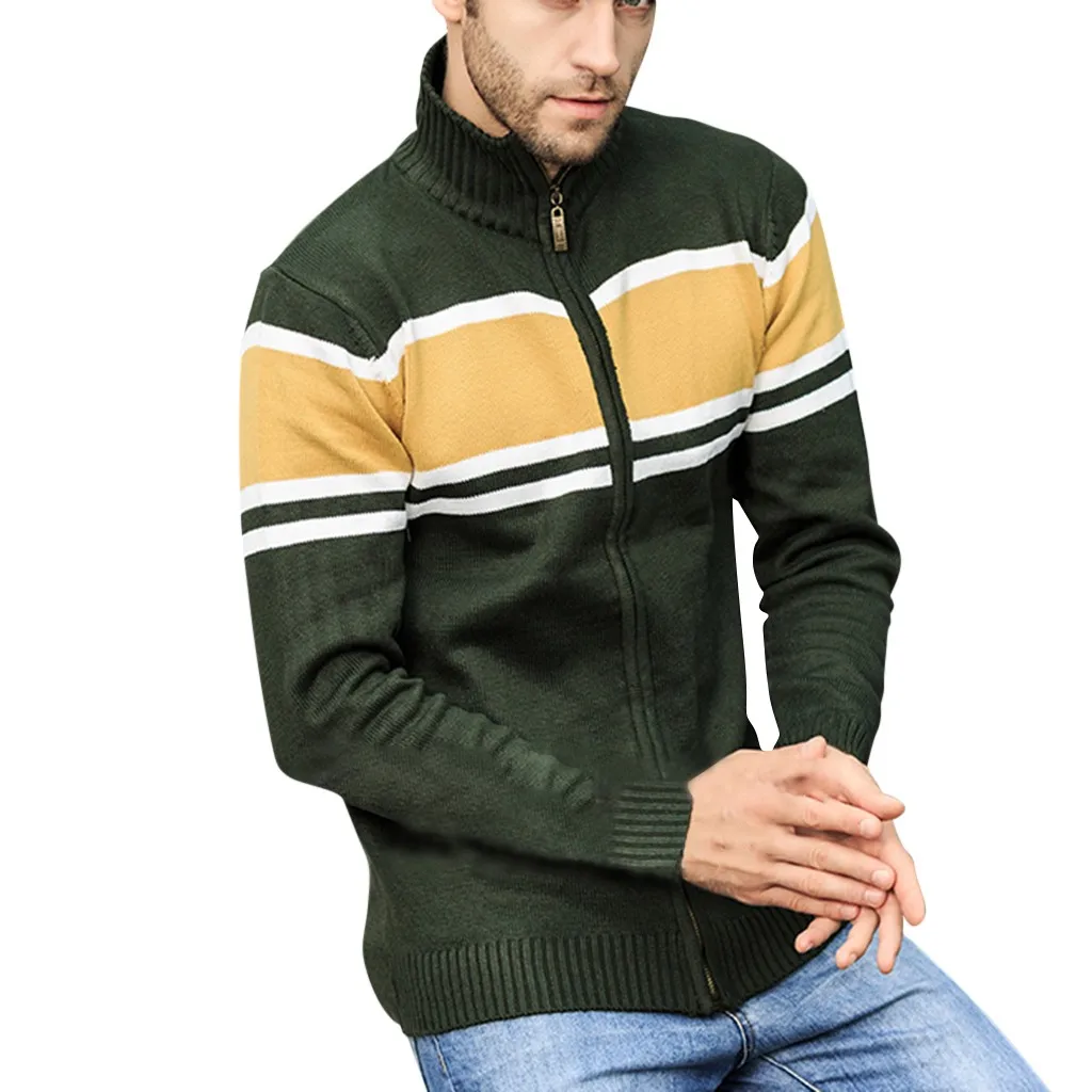 Зеленый Модная мужская куртка Chaqueta Hombre, Осенний вязаный кардиган в стиле пэчворк, модная бейсбольная куртка на молнии - Цвет: Зеленый