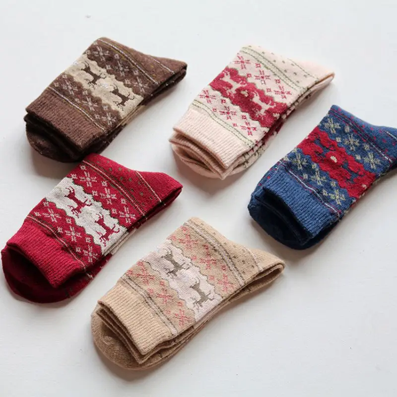 Harajuku Socks Autumn Winter New Cartoon Elk Snowflake Christmas Stocks Fashion Sweet Thick For Womens | Женская одежда