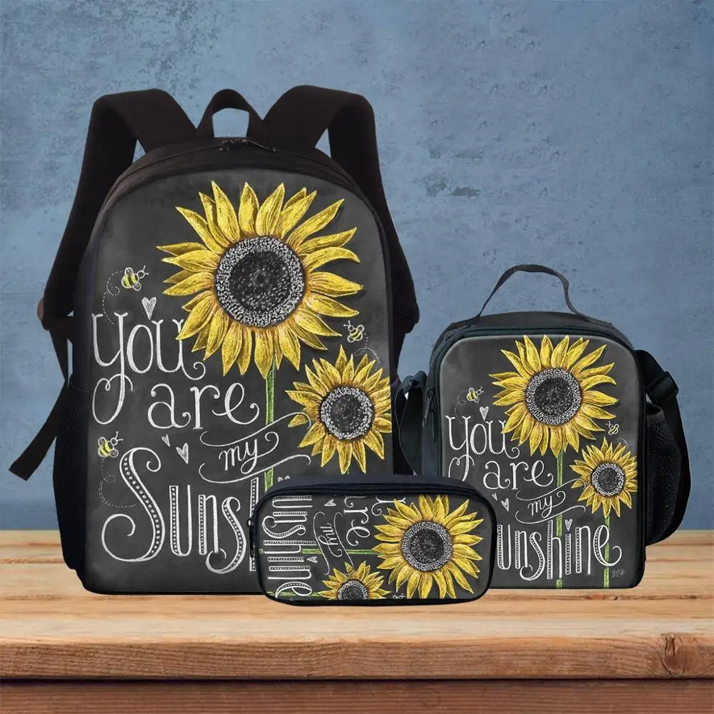 3Pcs Sunflower Printing School Bags for Children Girls Book Bag You Are My Sunshine Teenager Student School Bags