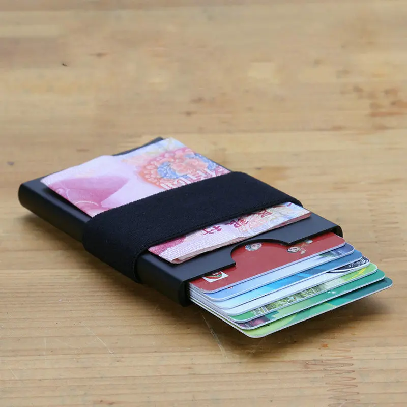 Мужской алюминиевый кошелек ID держатель для Карт RFID Блокировка мини тонкий металлический кошелек автоматический всплывающий кошелек для кредитных карт QB46