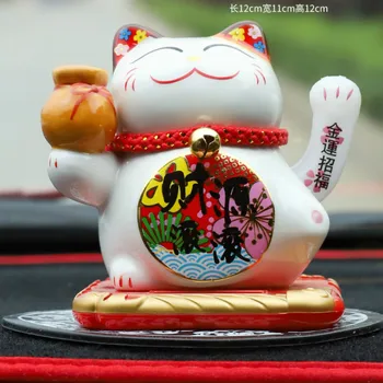 

European-style modern minimalist trumpet shake hand ceramic lucky cat solar powered automatic beckoning car decorations LB91609