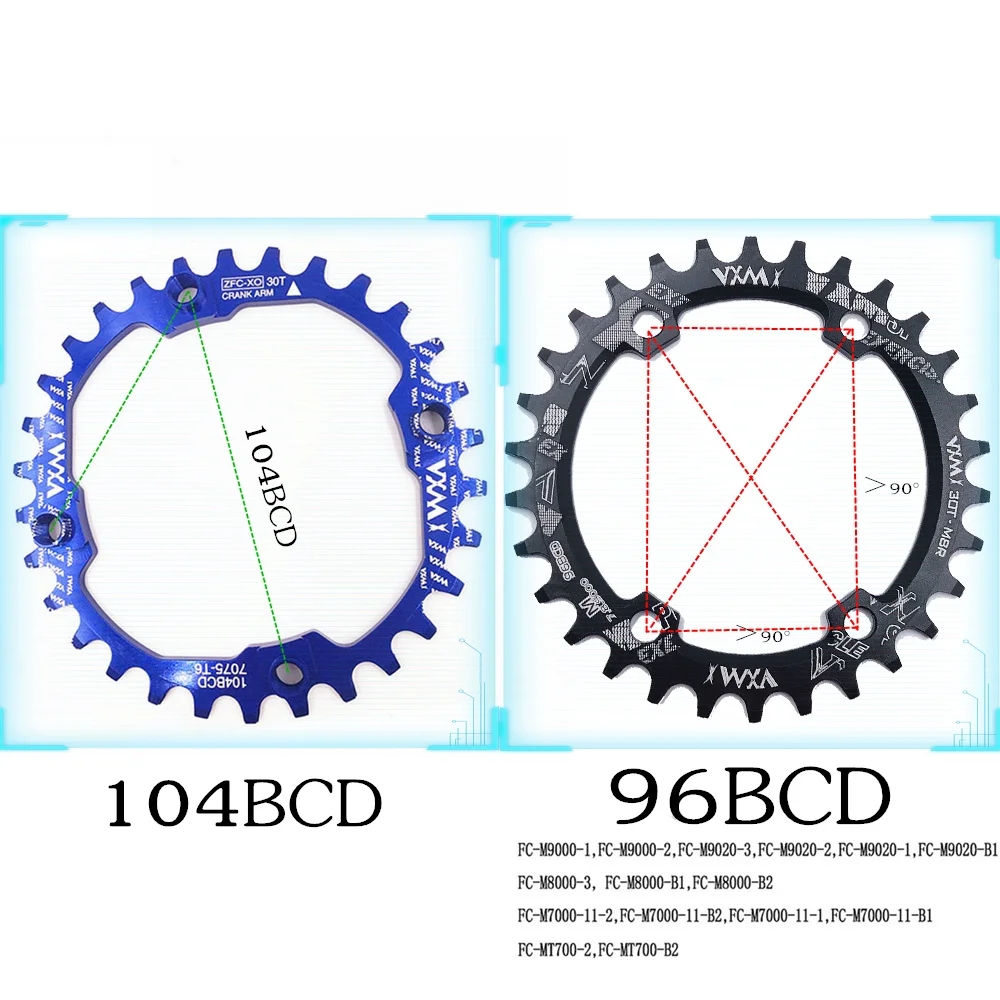 Велосипедный Кривошип 104BCD/96BCD MTB 30T бензопила из алюминиевого сплава узкая широкая цепь круглый бензопилой цикл запчасти для велосипеда