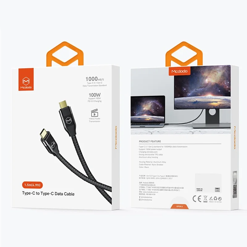 Зарядный кабель MCDODO 100 Вт 3 А Тип C на USB PD быстрая зарядка 0 аудио 4K к телевизору Type