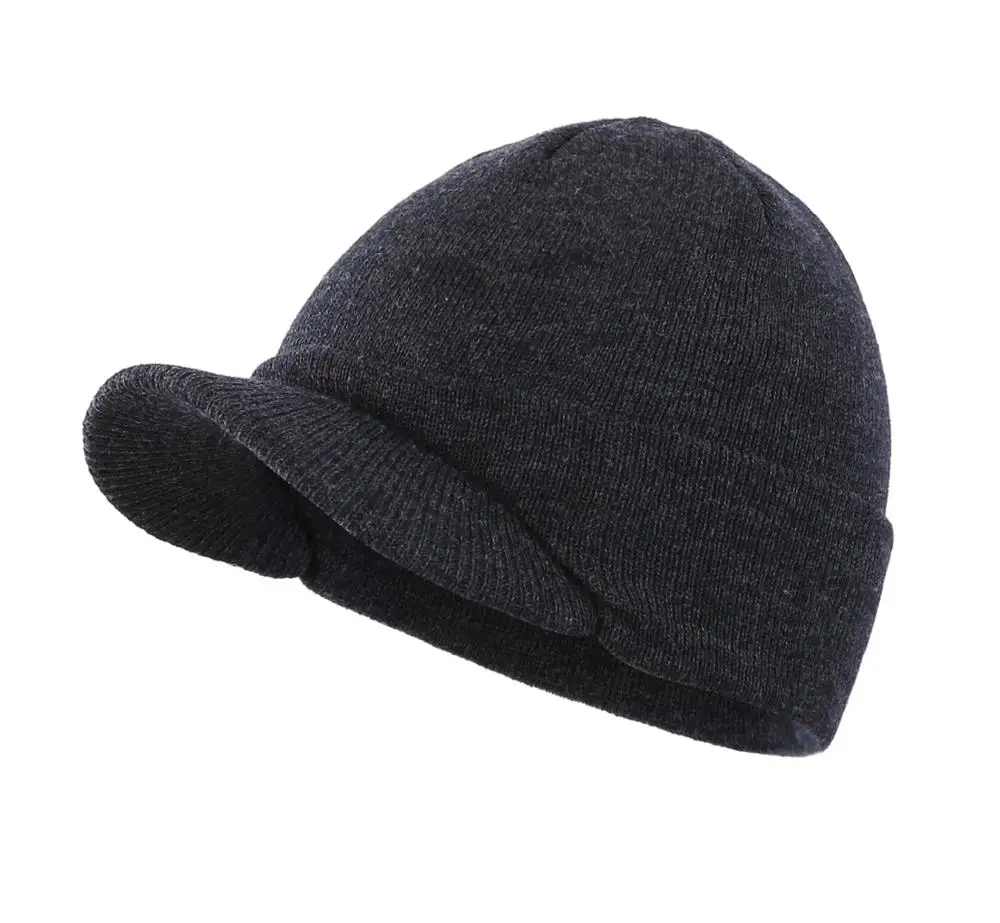 Connectyle Мужская модная зимняя в стиле бини шапка с полями, Теплая двойная Мягкая вязаная шапочка с манжетами, зимняя уличная шапка - Цвет: Grey