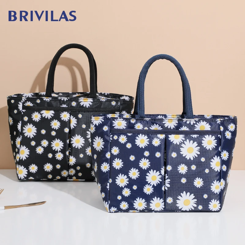 Gran oferta Brivilas-fiambrera de margaritas para mujer, bolsa térmica aislante, para desayuno escolar, viaje, picnic, fiambrera portátil para comida, chico LWyXgqqGz