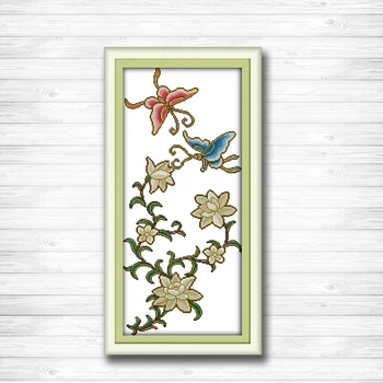 

Flying side by side butterfly flower painting dmc 14CT 11CT counted cross stitch kits embroidery set Needlework Set Home decor