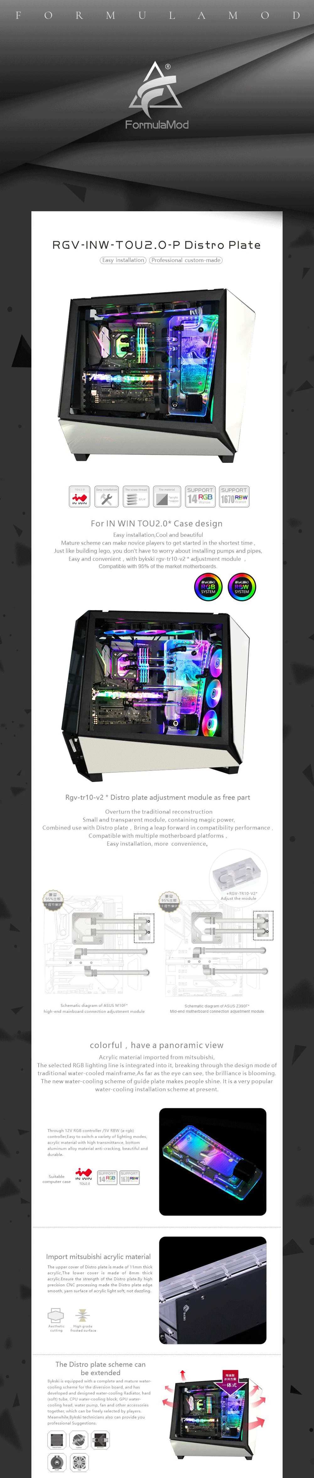 Bykski RGV-INW-TOU2.0-P Waterway Board For INWIN TOU 2.0 Computer Case,Acrylic Transparent Reservoir Water Cooling System  