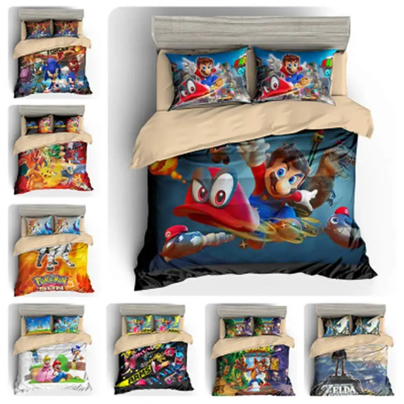 3 шт. 3D Марио Постельное белье 140x210 см/180x210c/172x218 см/135x200 см/200x229 см Удобная Лоскутная
